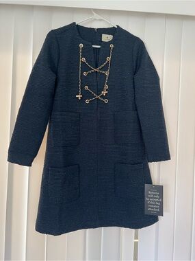 Tuckernuck Navy Tweed Chain-Detail Shift Dress